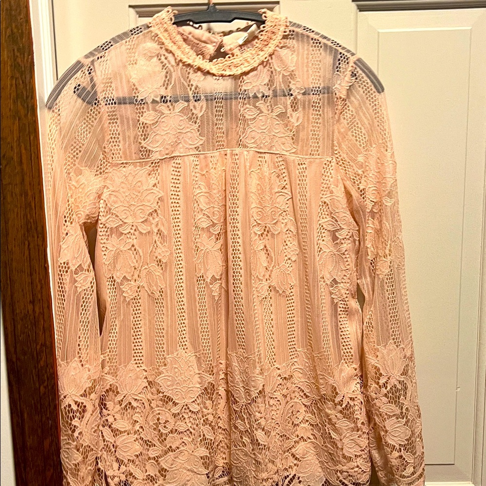 Ultra Pink Lace Blouse - Soft Peach